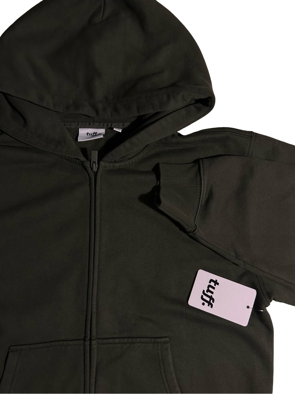 NEW W TAGS - TUFF Heavyweight Full Zip Hoodie | Oversized Dark Green Fleece Hood